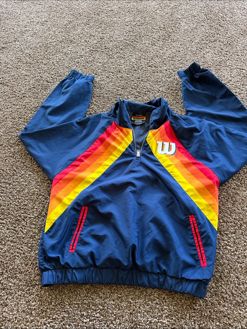Wilson Navy Jacket with Rainbow Chevron Stripes size M